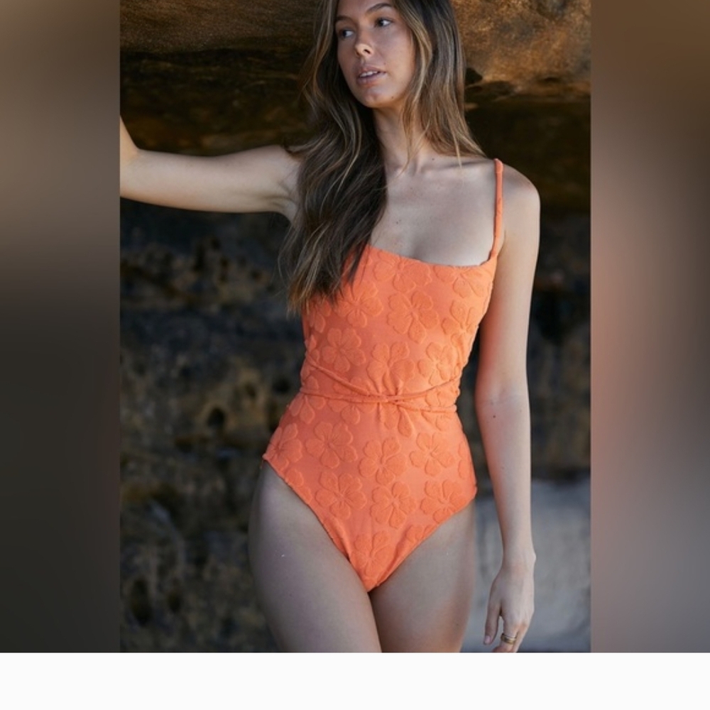 Women's Orange Textured One-Piece Swimsuit